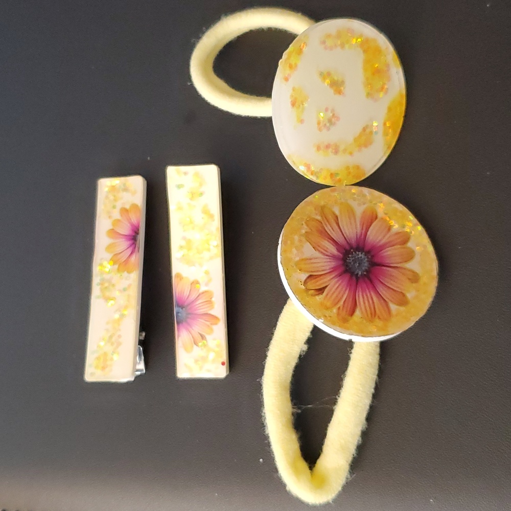 Hand-made HandCrafted Glitter Gloral Vibes Resin Hair clip Barrettes hair tie